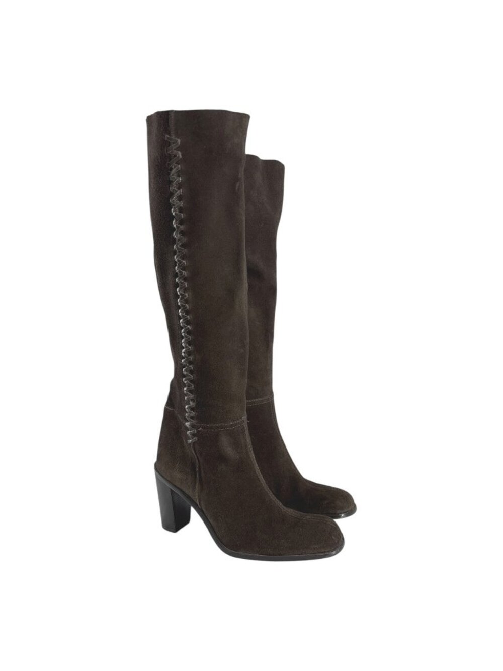 Nine West Tall Suede Heeled Boots 6 Whipstitch Detail Boho 90s Retro Corp Core